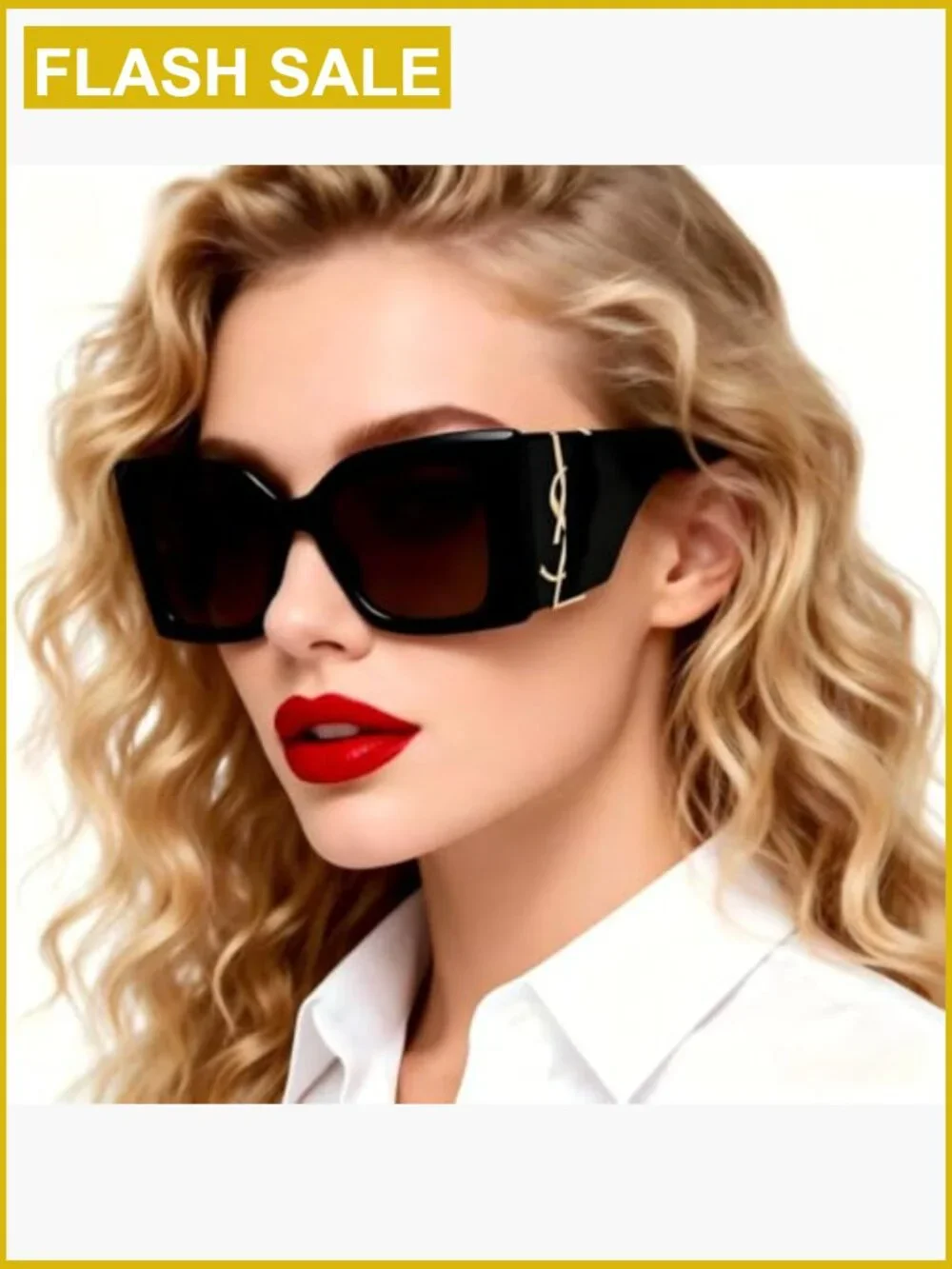 Oversized Square Sunglasses with Gold Logo Temples